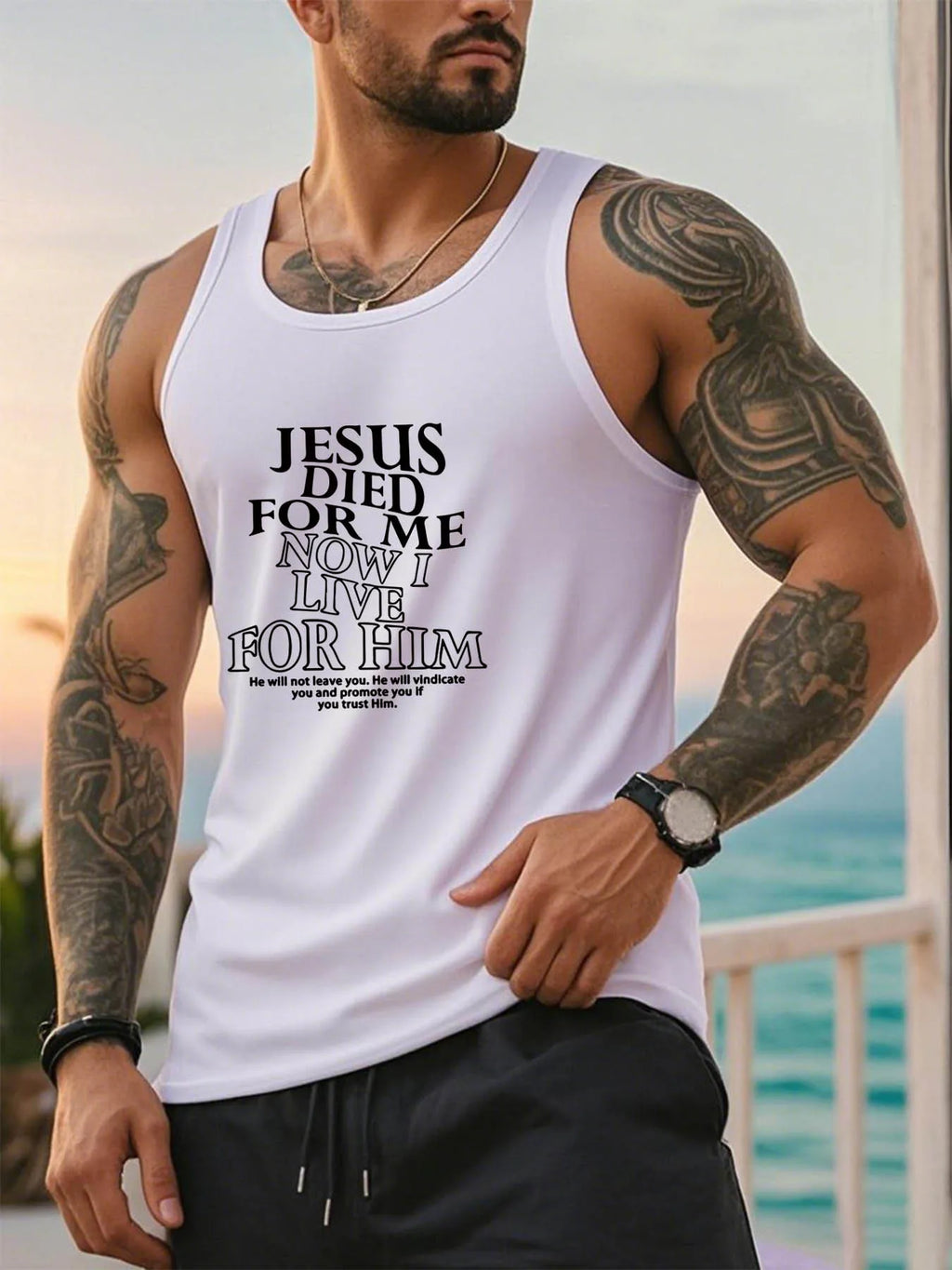 Men's "Jesus Died for Me, Now I Live for Him" Fitness Tank Top