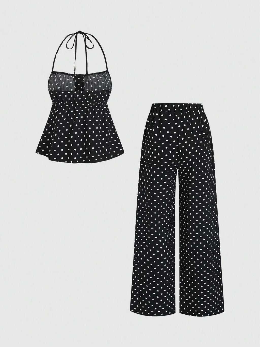 Women's Halter Neck Peplum Top and Wide Leg Pants Set