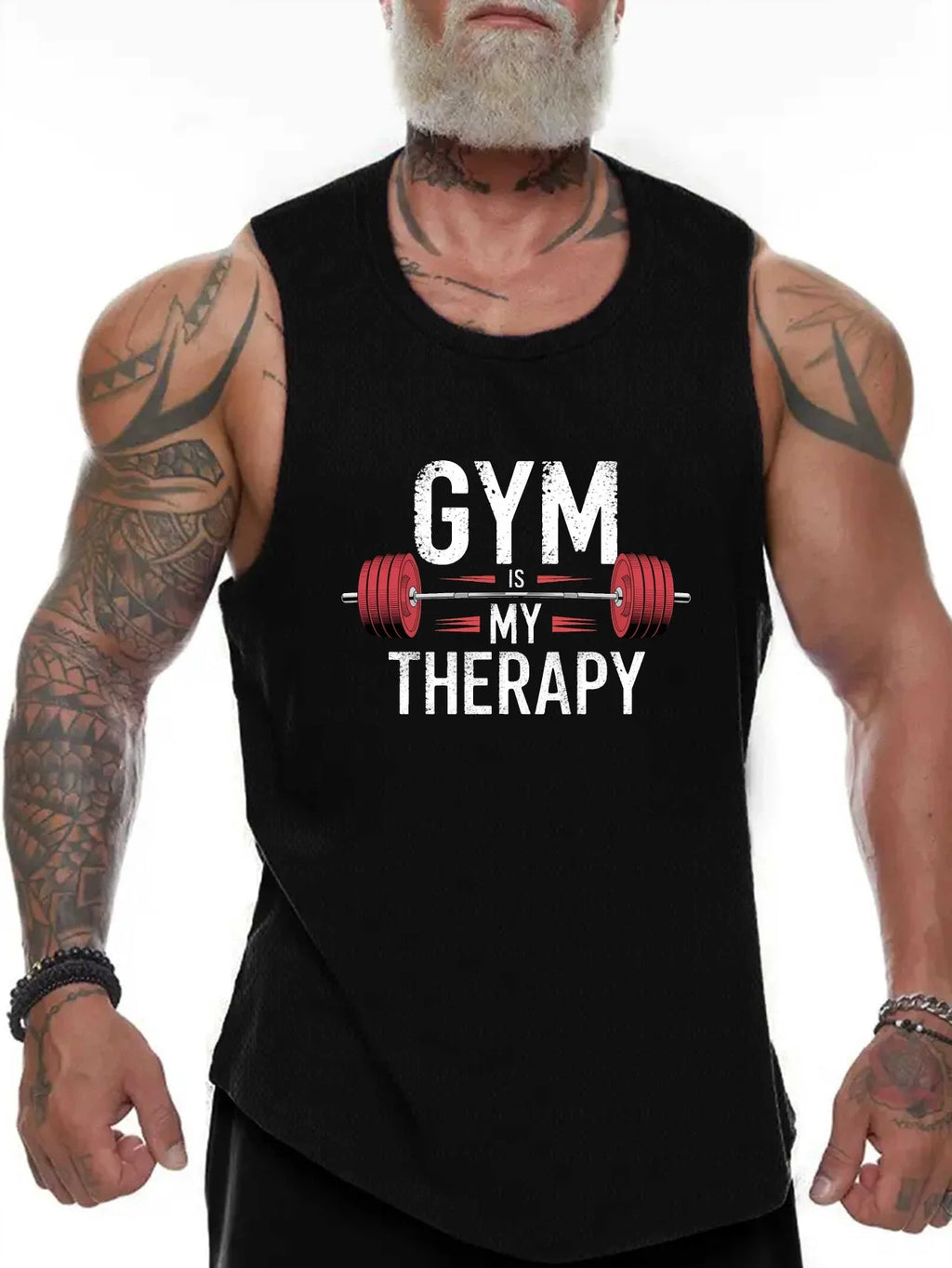 Mem's "Gym is My Therapy" Dumbbell Fitness Tank Top