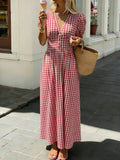 Women's V-Neck Petal Sleeve Cinched Waist Midi Swing Dress