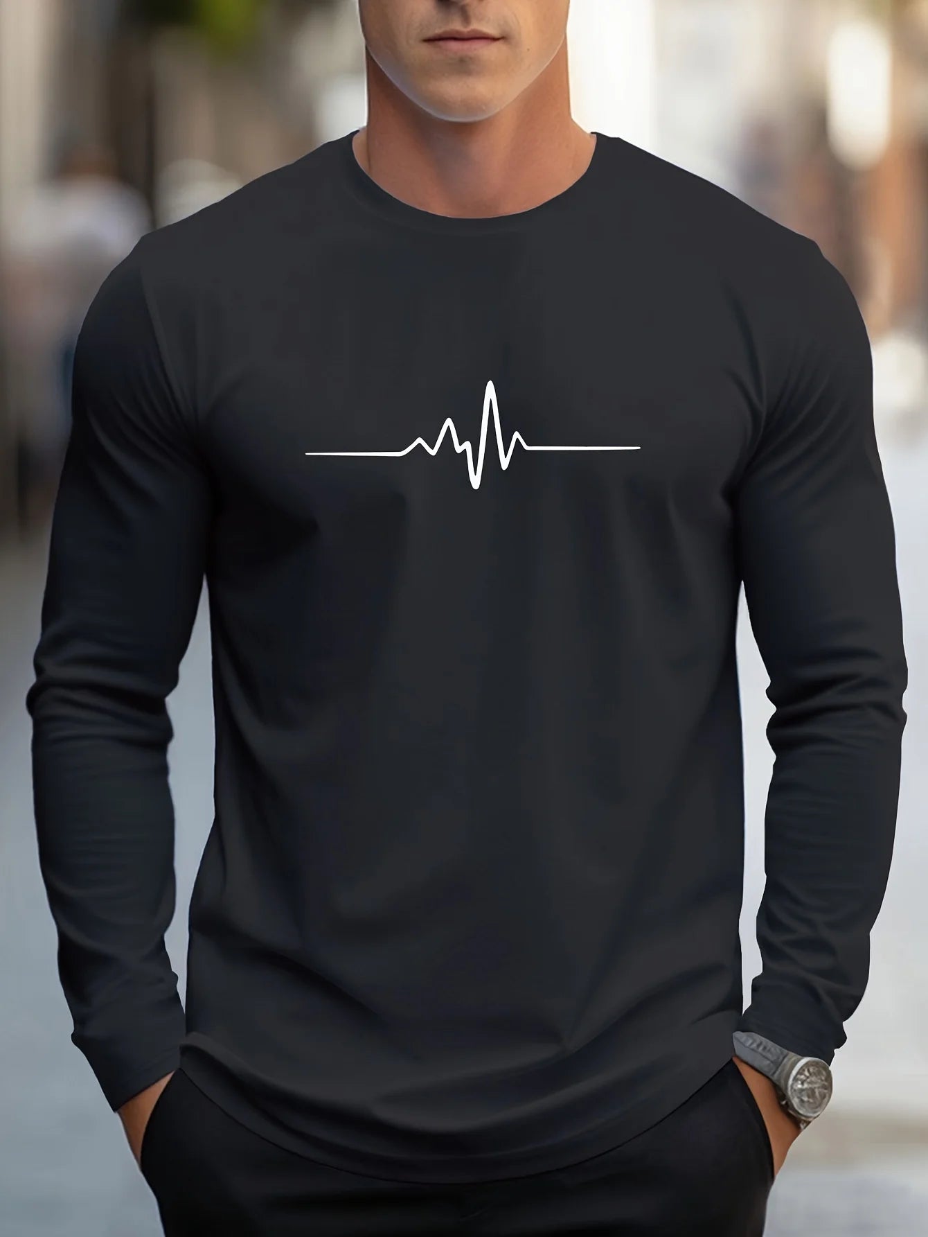 Men's Heartbeat Print Long Sleeve Athletic Shirt
