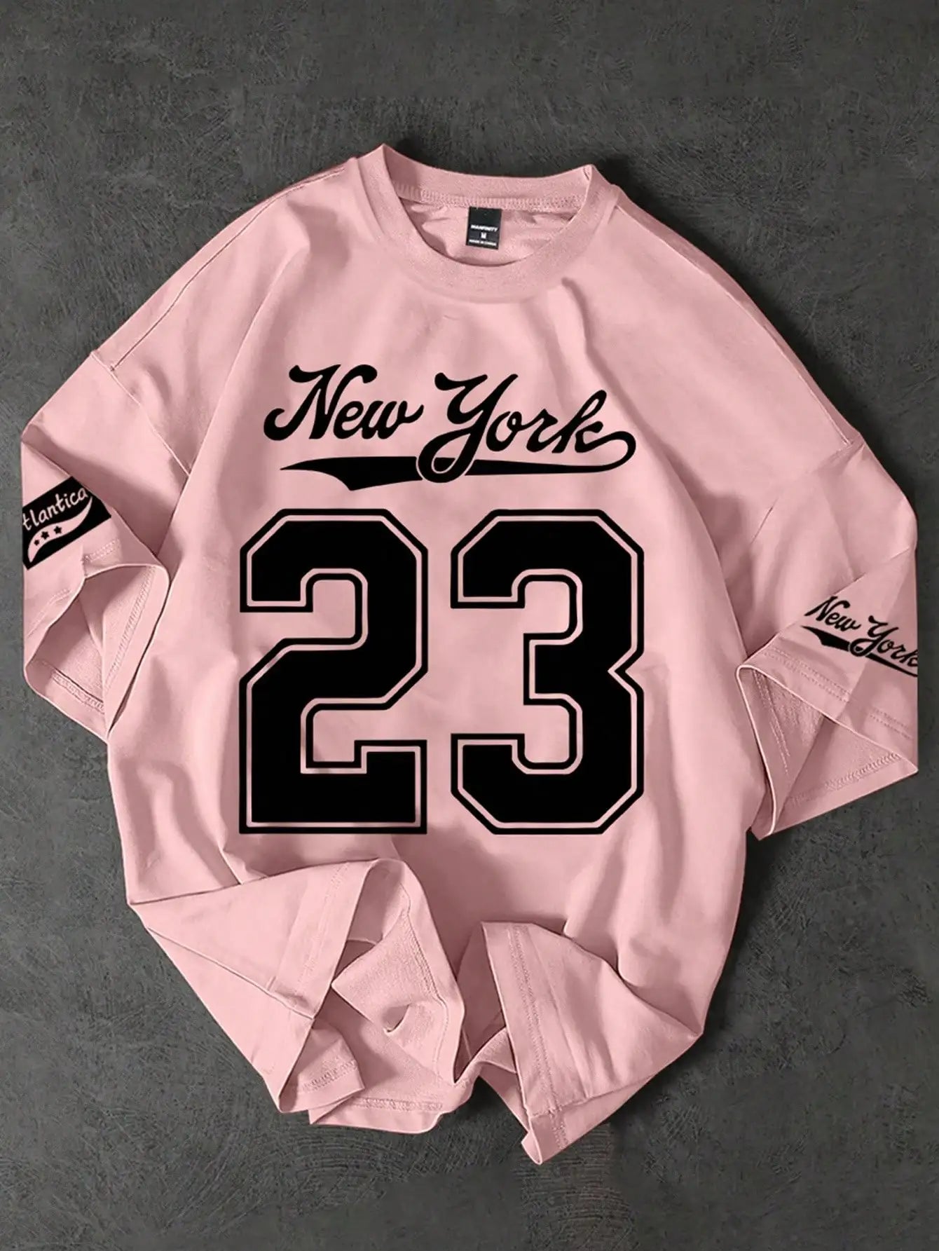 Men's Casual #23 Graphic Print Crew Neck Short Sleeve T-Shirt, Y2K Style, Pink