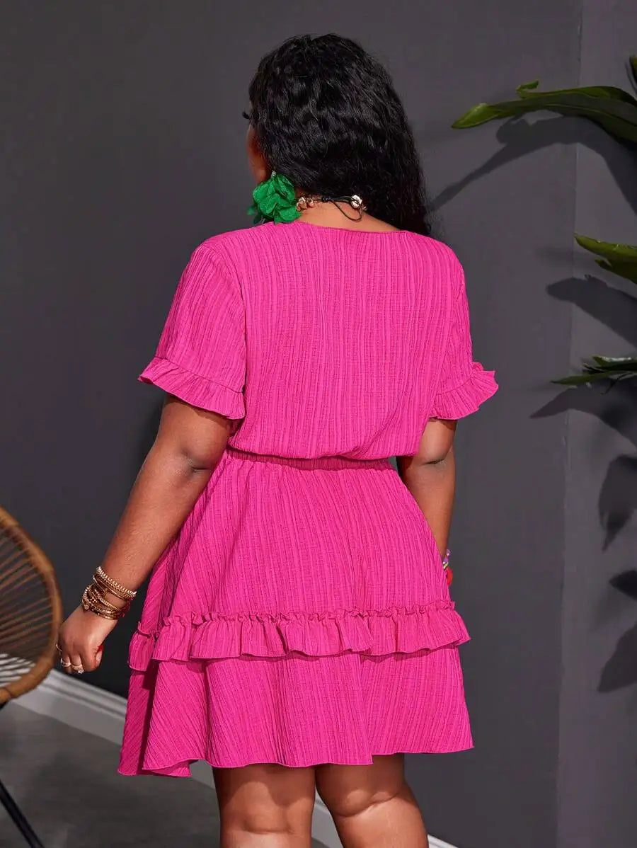 Women's Ruffle Mini Dress with Chest Tie-Up and Hollow Out Detail A-Line
