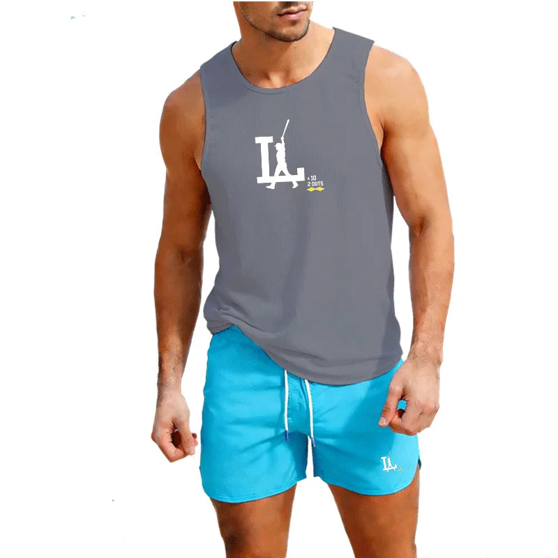Men's "LA" Baseball Fitness Tank Top and Short set