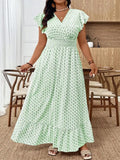 Women's Ruffle Short Sleeve Elastic Waist Maxi Dress