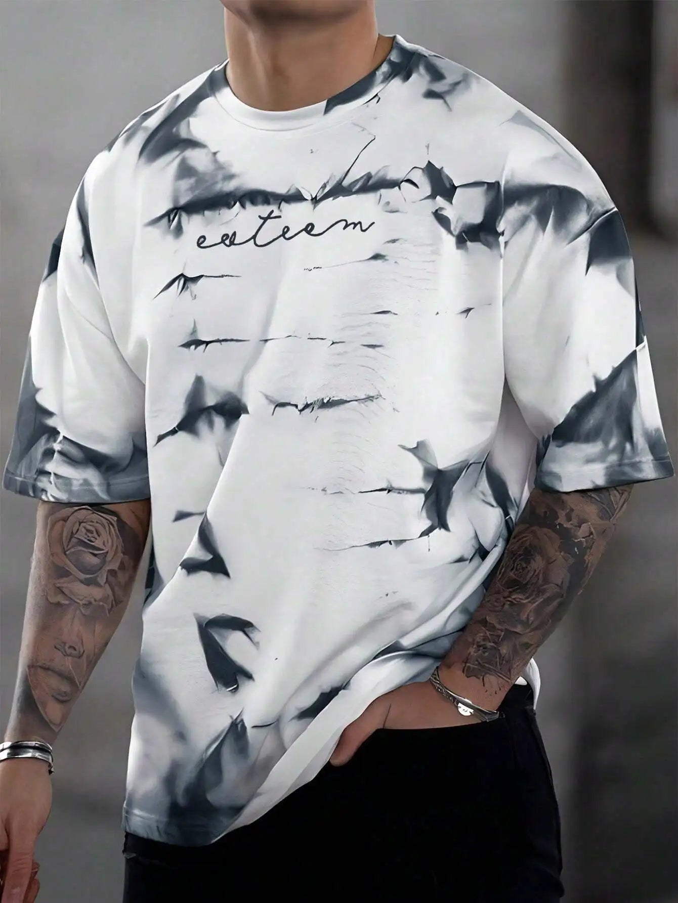 Men's Distressed Ink Wash Print Short Sleeve T-Shirt
