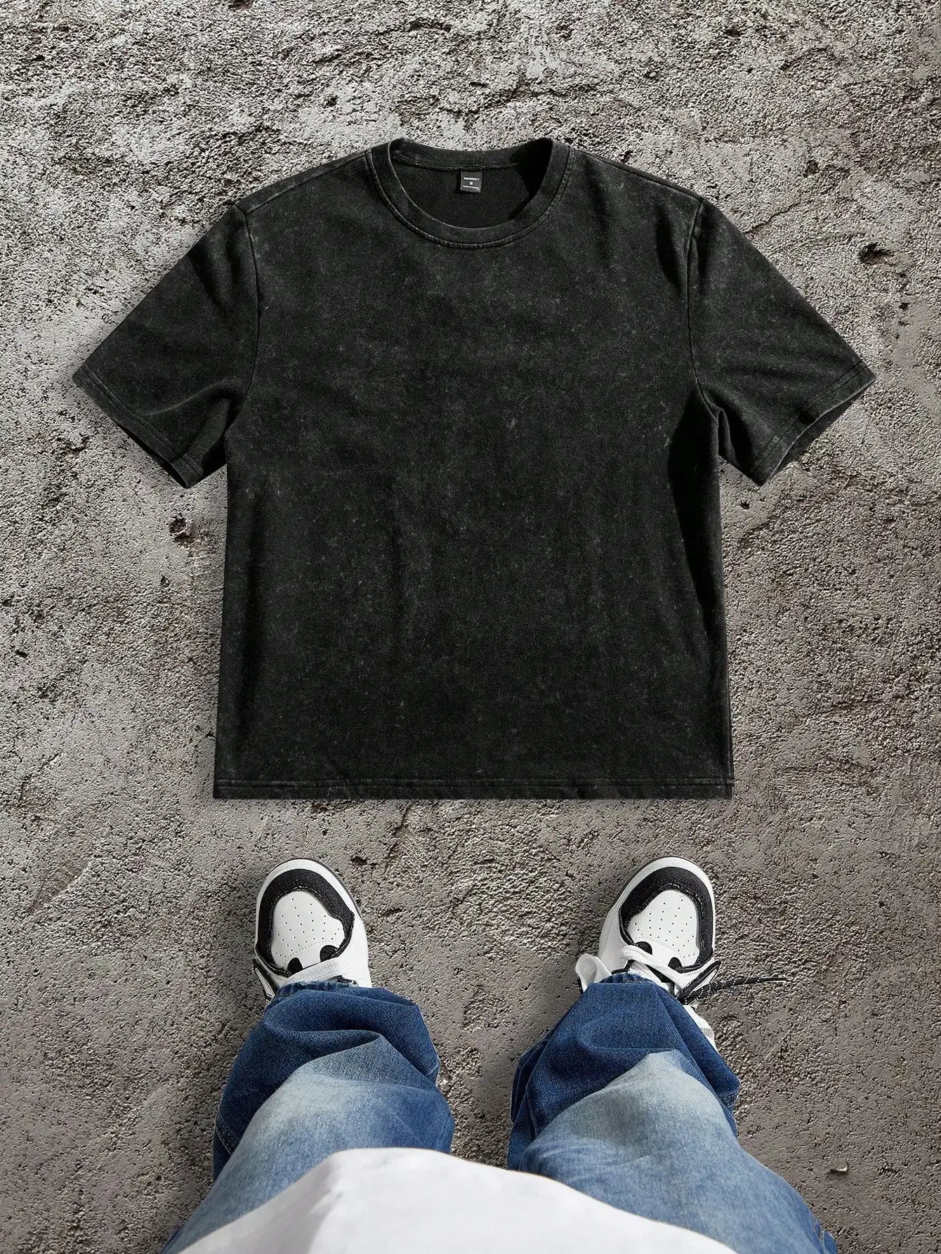Men's Distressed Black T-Shirt with 3D Butterfly Back Design, Loose Fit Casual Streetwear