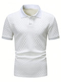 Men's White Short Sleeve Polo Shirt with Geometric Jacquard Knit