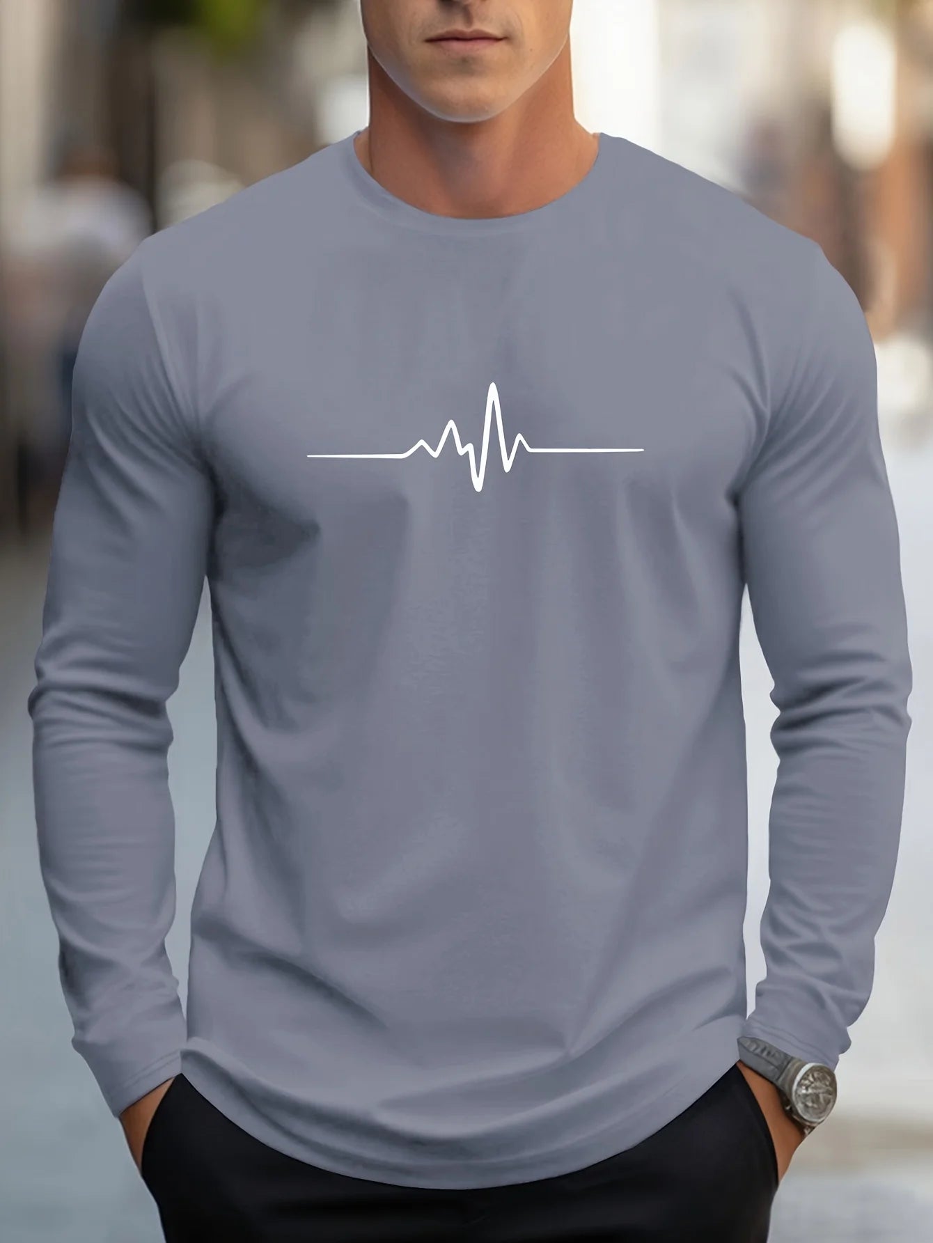 Men's Heartbeat Print Long Sleeve Athletic Shirt