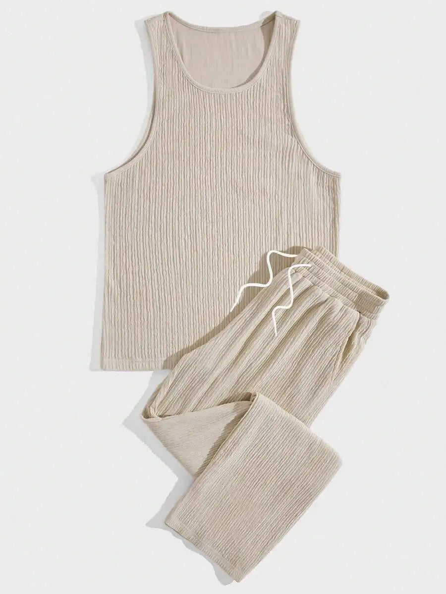 Men Summer Tank Top And Pants Set Sleeveless Ribbed Two Piece Outfit