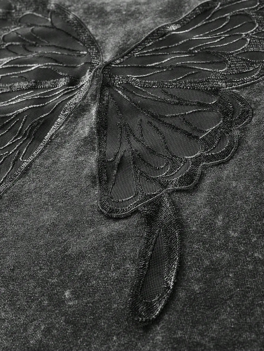 Men's Distressed Black T-Shirt with 3D Butterfly Back Design, Loose Fit Casual Streetwear