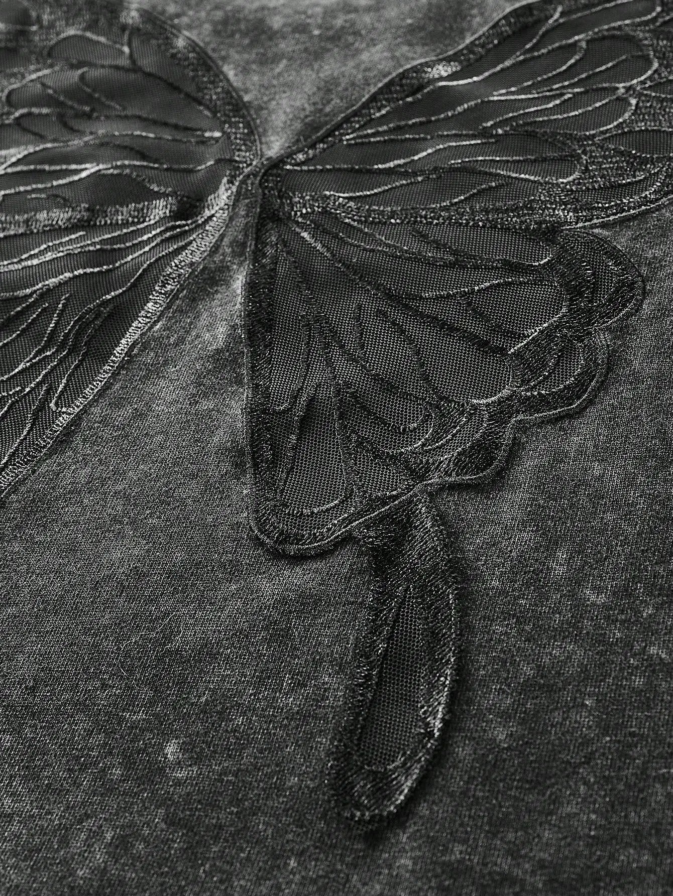 Men's Distressed Black T-Shirt with 3D Butterfly Back Design, Loose Fit Casual Streetwear