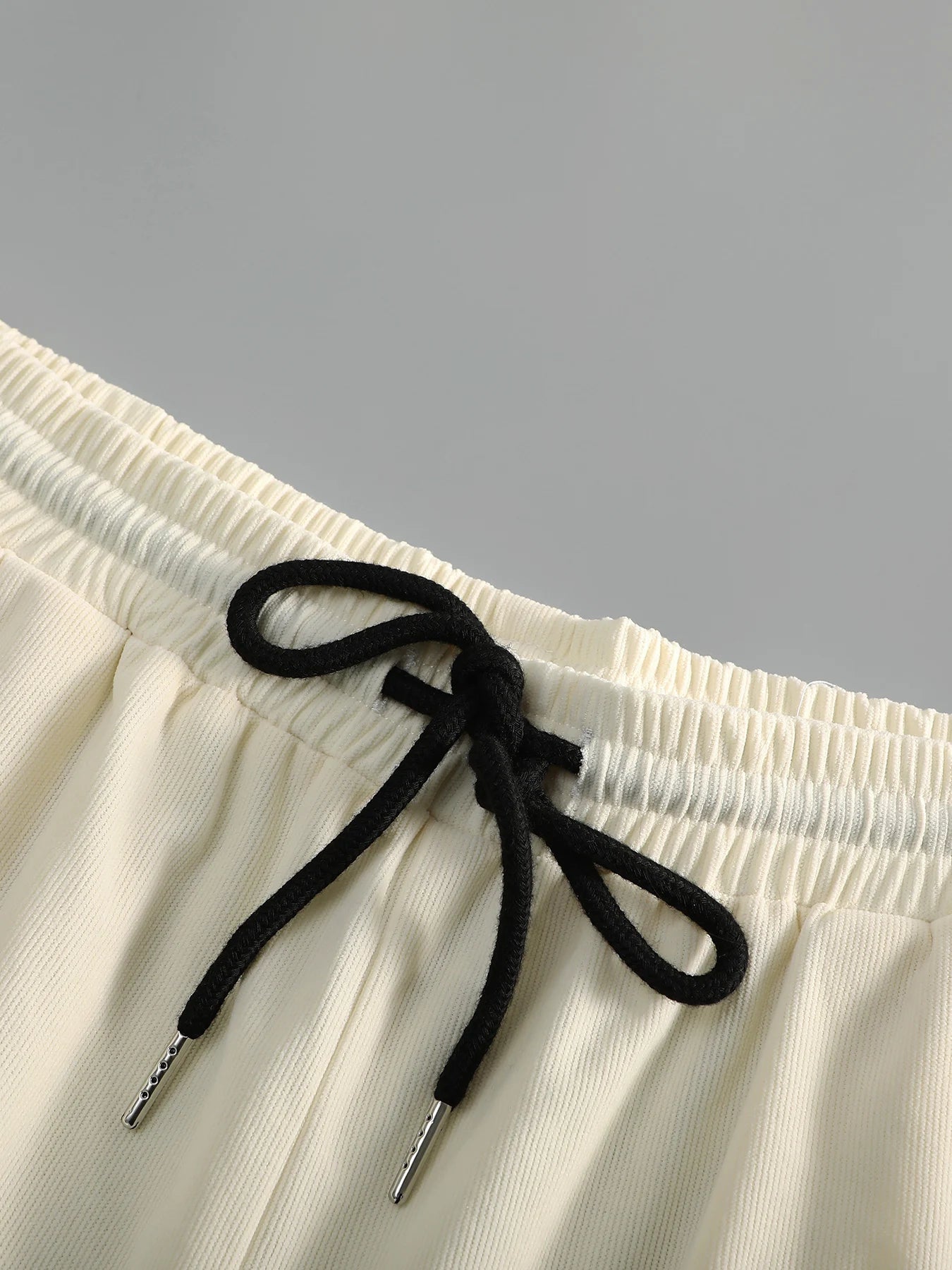 Men's Summer Chinese Style Set, Off-White Stand Collar Short Sleeve Shirt + Shorts