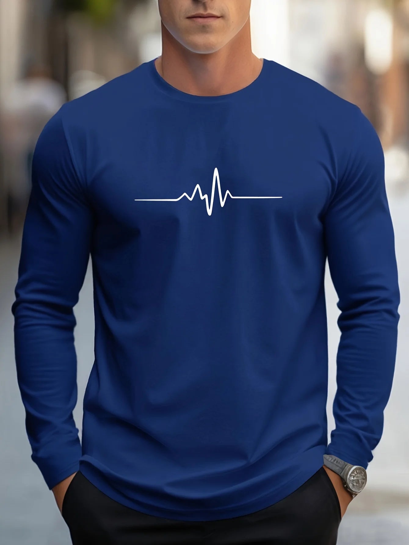 Men's Heartbeat Print Long Sleeve Athletic Shirt