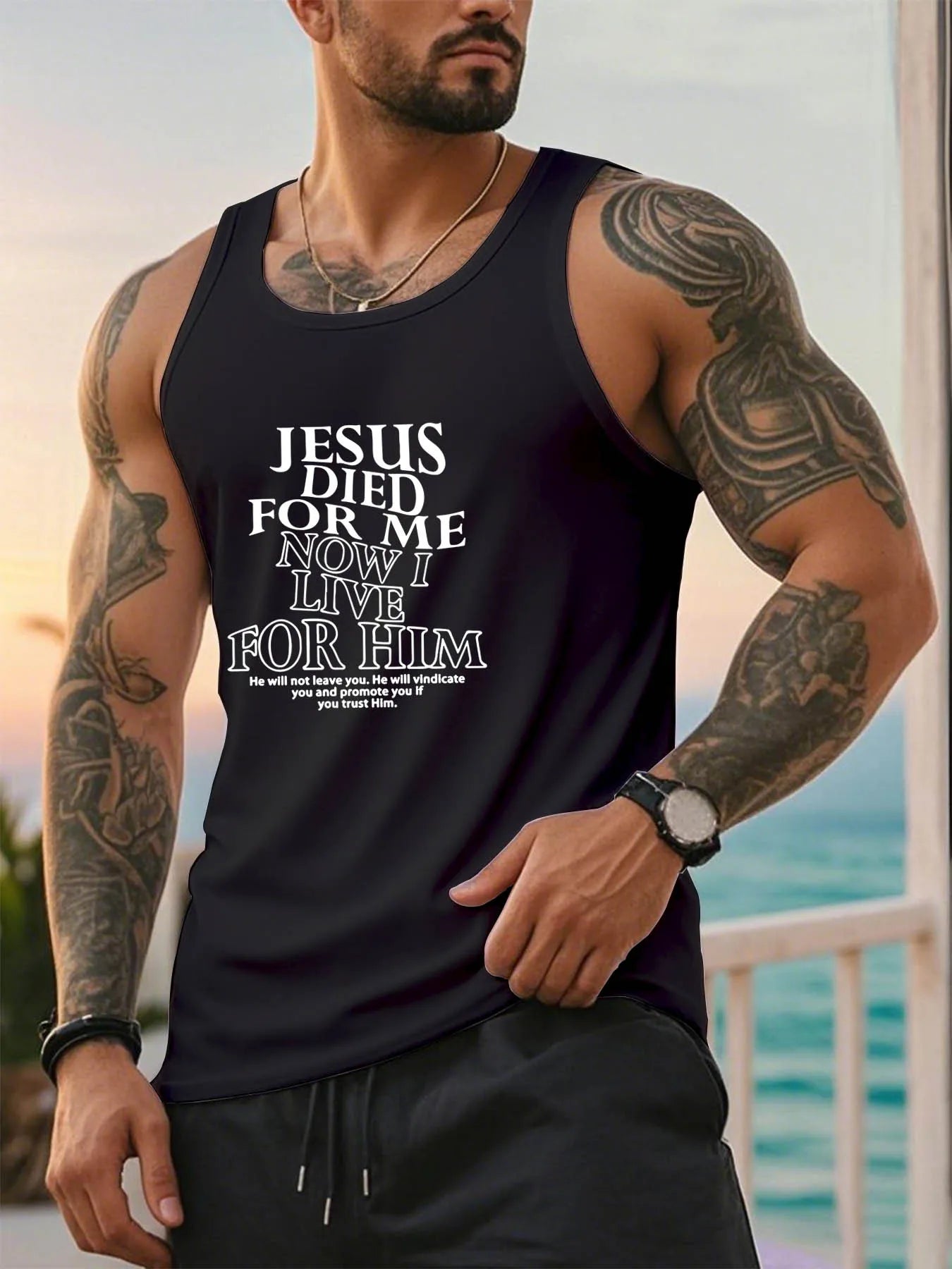 Men's "Jesus Died for Me, Now I Live for Him" Fitness Tank Top