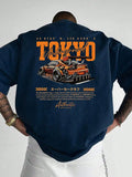 Men's Loose Fit Graphic T-Shirt with Tokyo Street Car Design, Casual Summer Wear