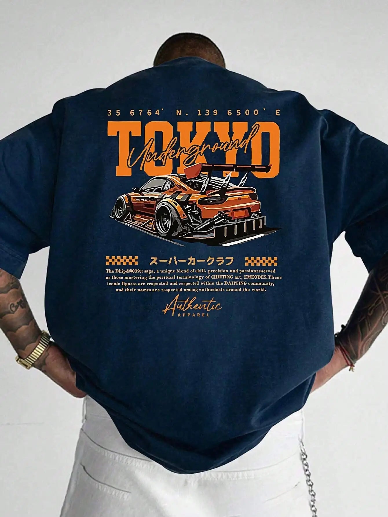 Men's Loose Fit Graphic T-Shirt with Tokyo Street Car Design, Casual Summer Wear
