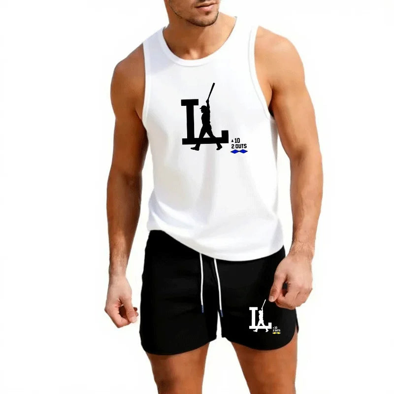 Men's "LA" Baseball Fitness Tank Top and Short set
