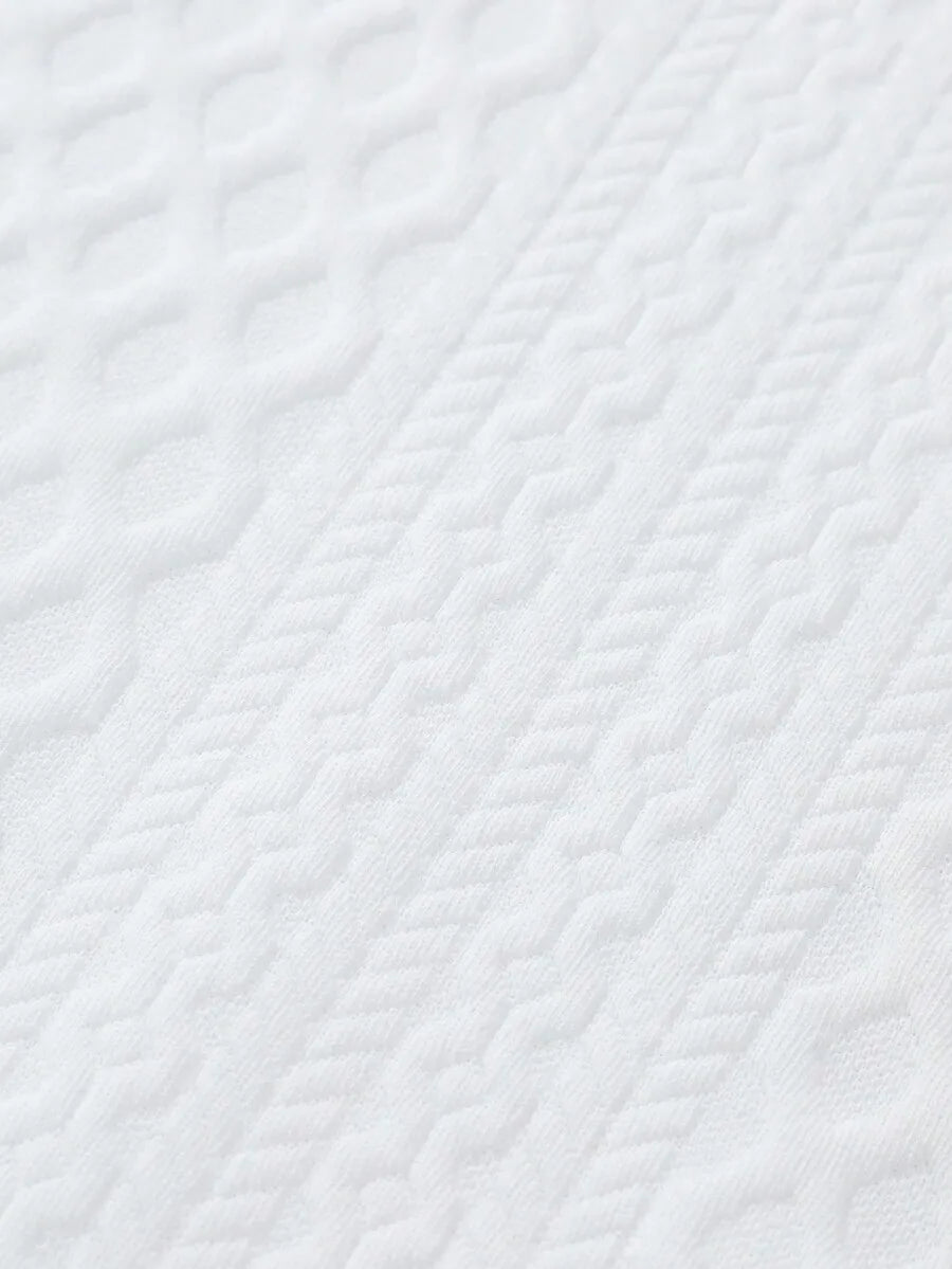 Men's White Short Sleeve Polo Shirt with Geometric Jacquard Knit