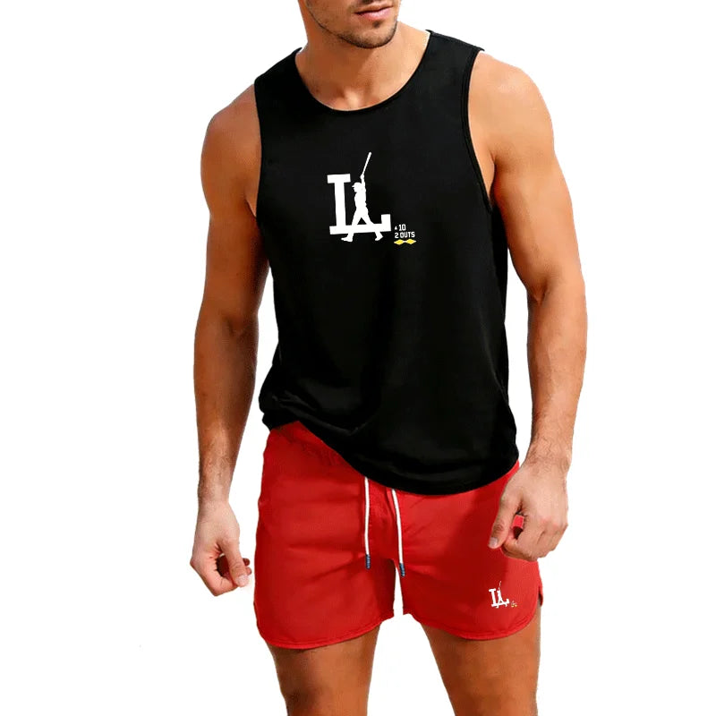 Men's "LA" Baseball Fitness Tank Top and Short set