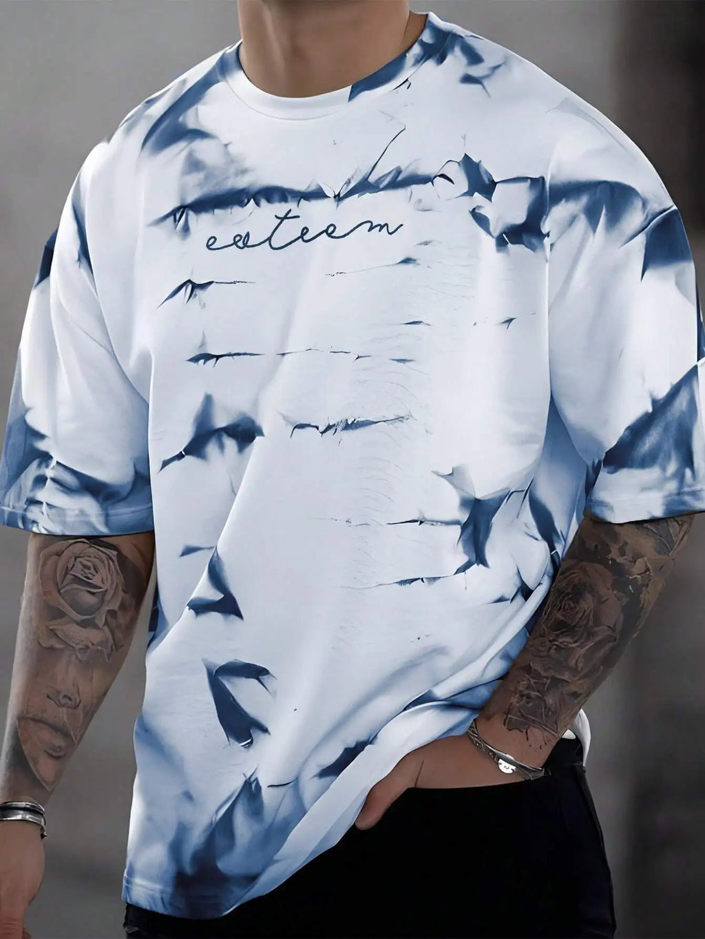 Men's Distressed Ink Wash Print Short Sleeve T-Shirt