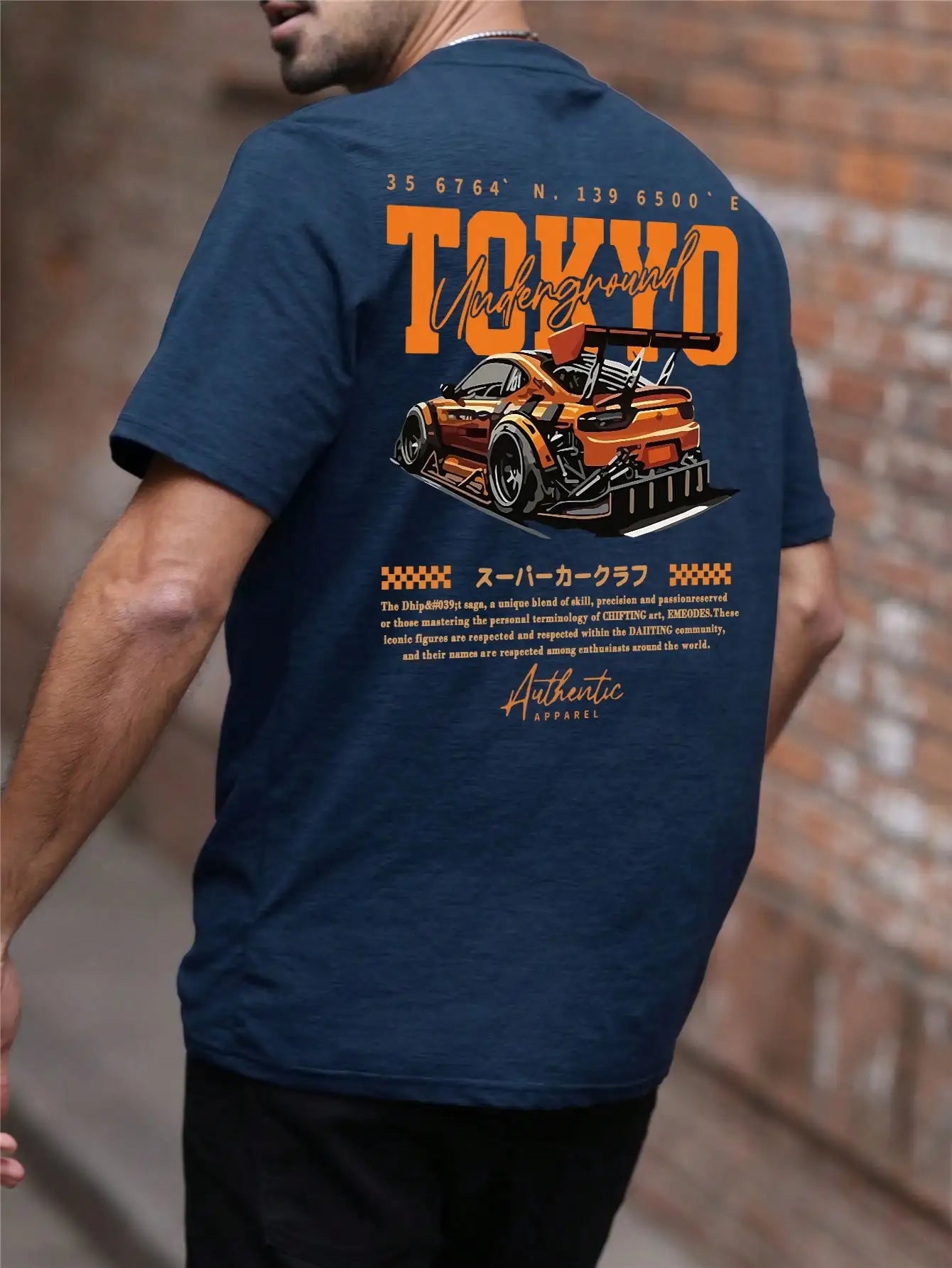 Men's Loose Fit Graphic T-Shirt with Tokyo Street Car Design, Casual Summer Wear