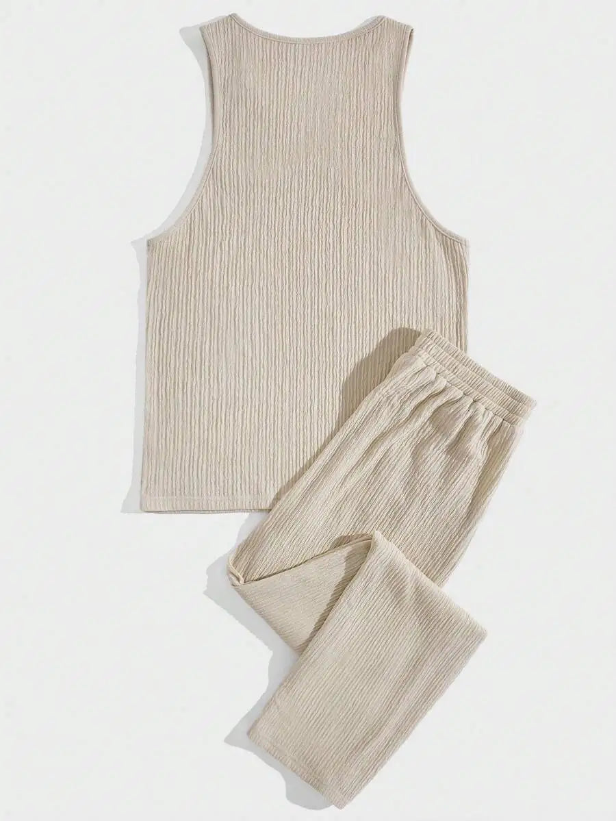 Men Summer Tank Top And Pants Set Sleeveless Ribbed Two Piece Outfit