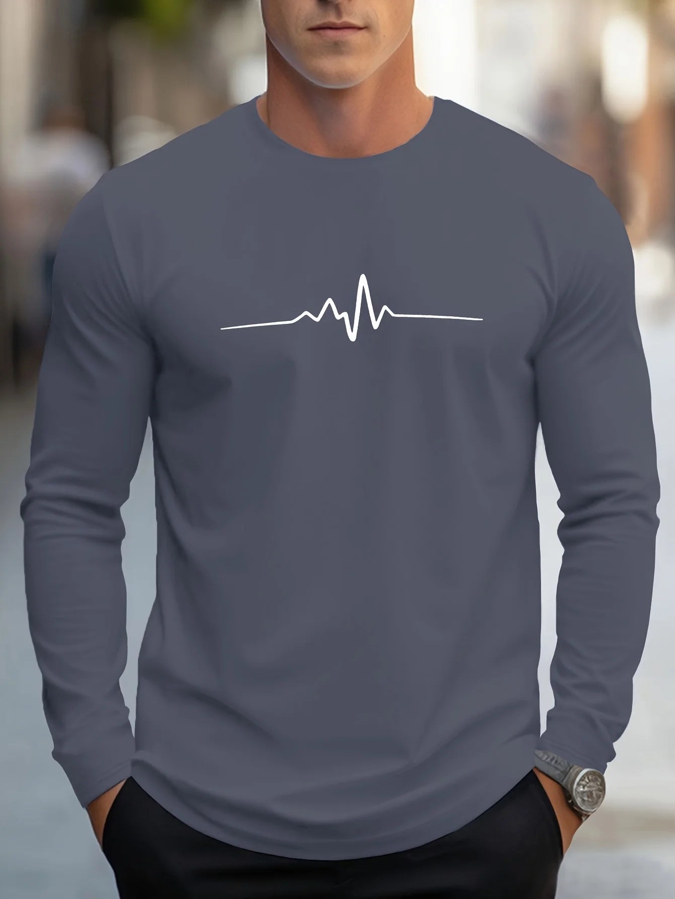Men's Heartbeat Print Long Sleeve Athletic Shirt