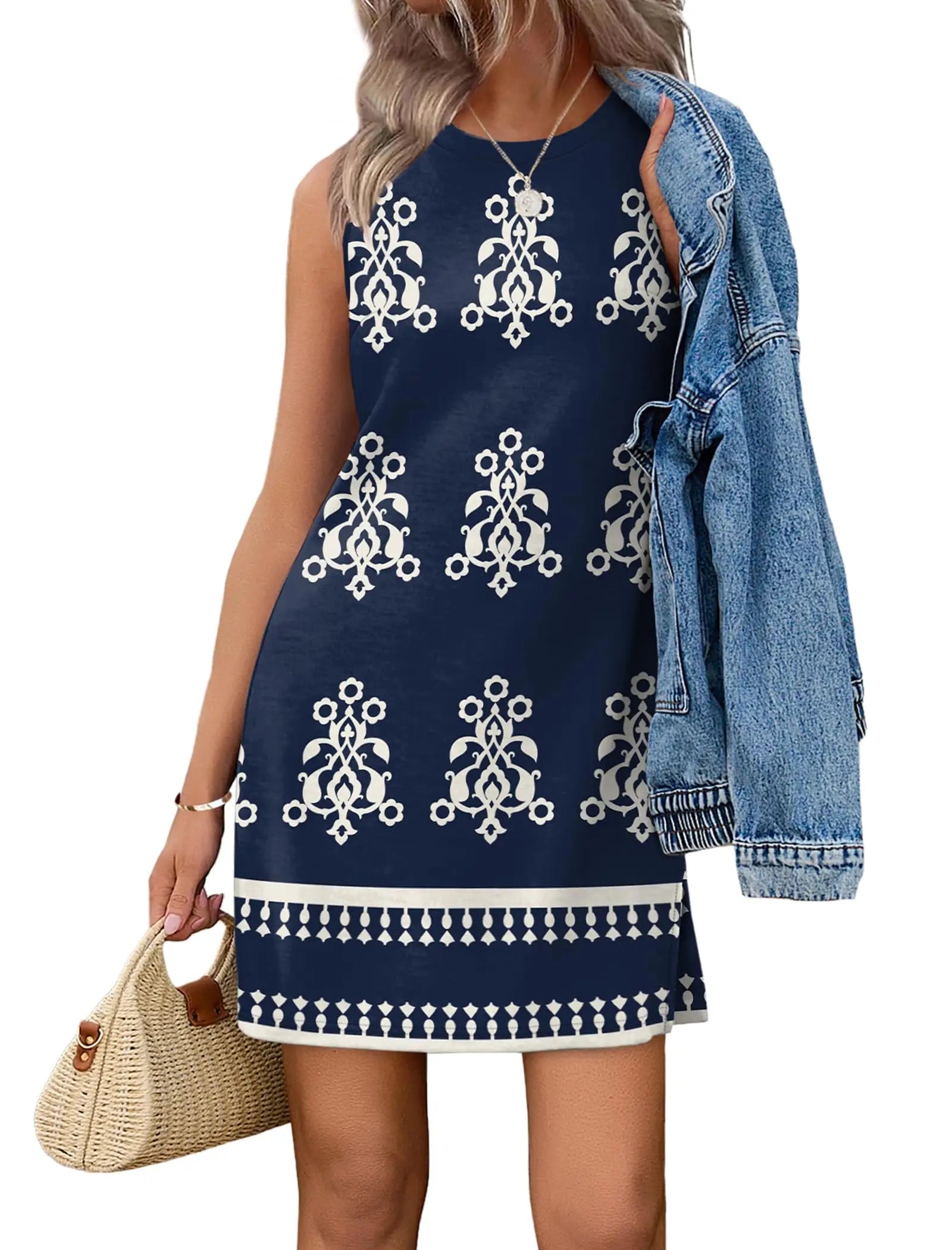 Women\'s Casual Sleeveless Crewneck Dress