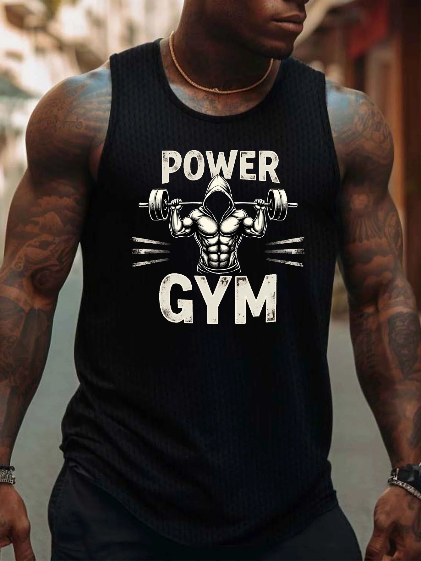 Men's Barbell Print Fitness Tank Top